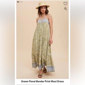 EUC In Loom floral border maxi dress light green